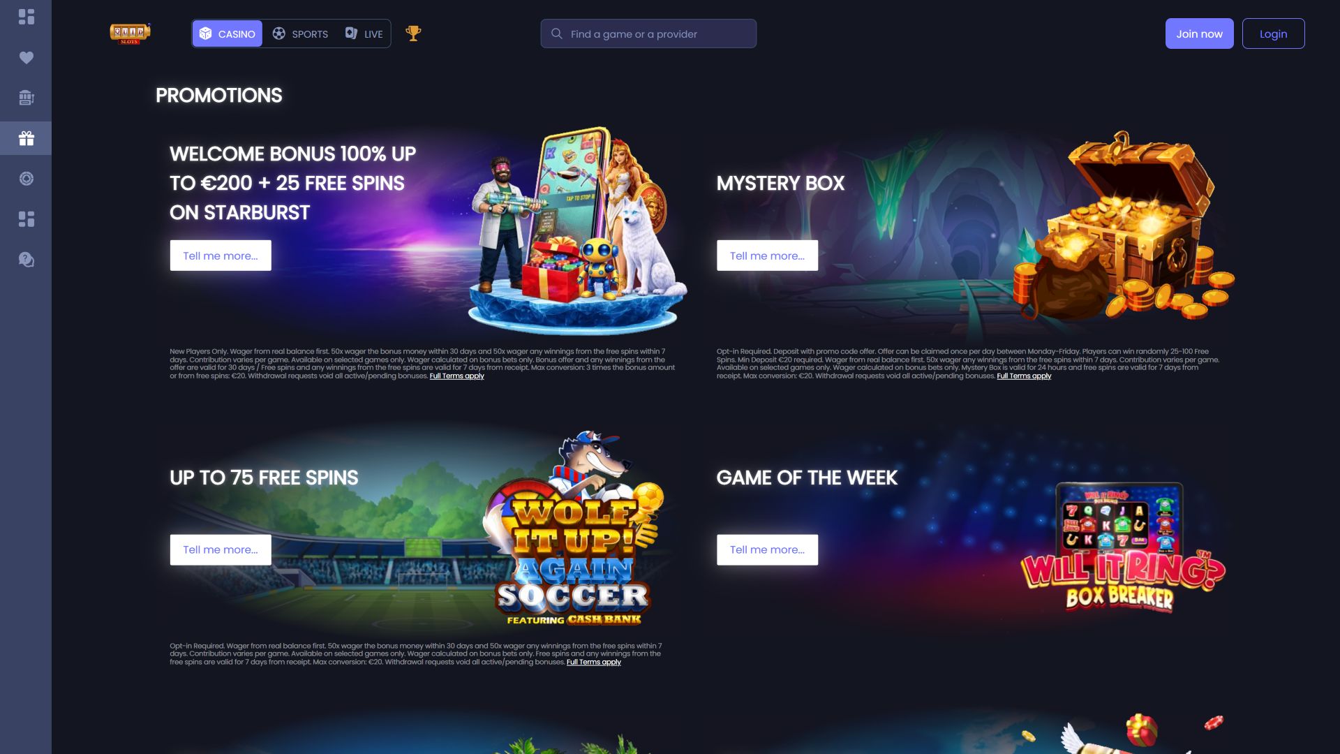 Promozioni desktop del casinò Quid Slots