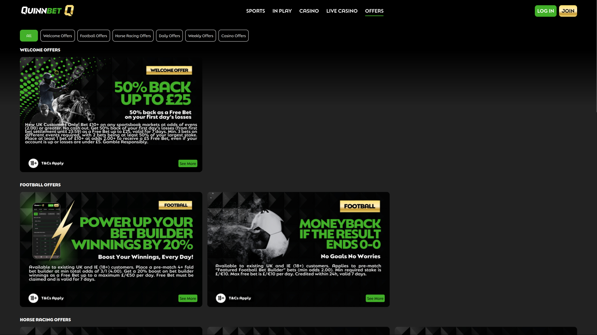 QuinnBet Casino Desktop Promotions