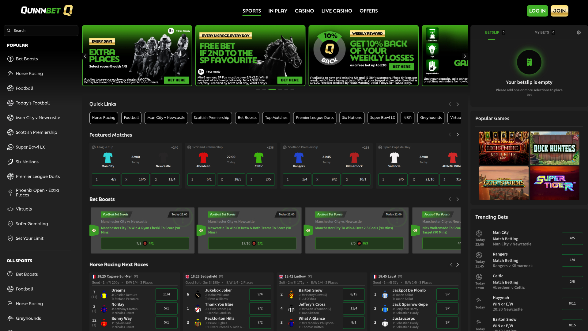 QuinnBet Casino Desktop Sports