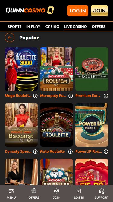 Casinò Live di QuinnBet Casino per Mobile