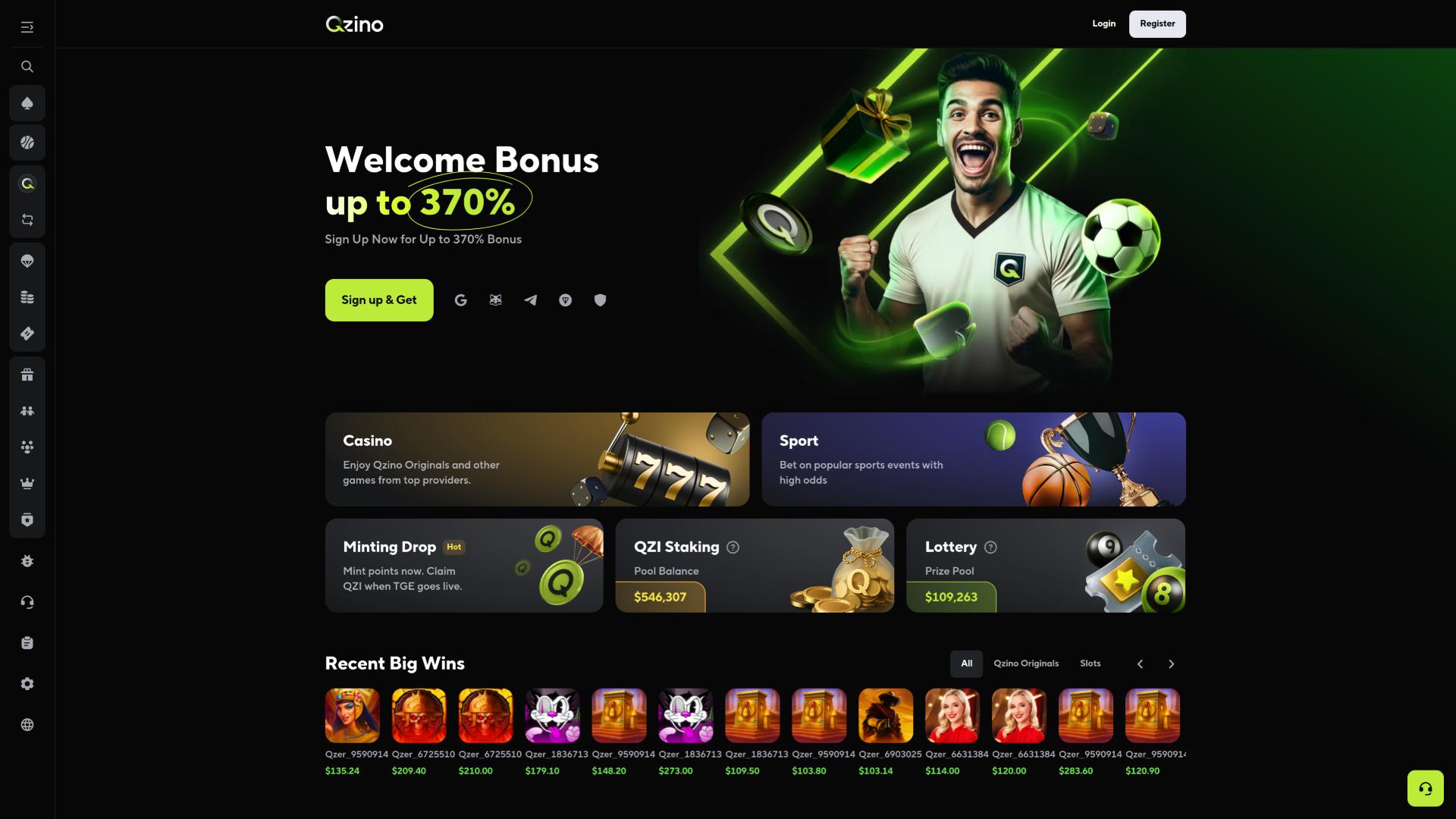 Qzino Casino Homepage