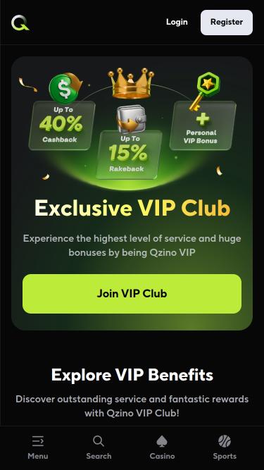 Qzino Casino VIP-Mobilseite