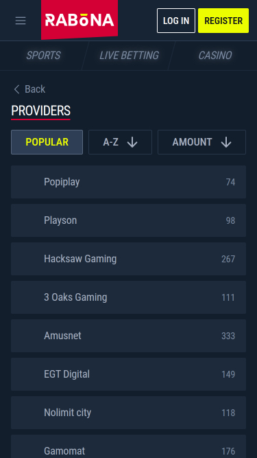 Développeurs de jeux mobiles Rabona Casino