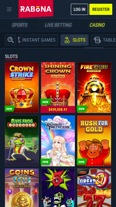 Jeux mobiles du casino Rabona