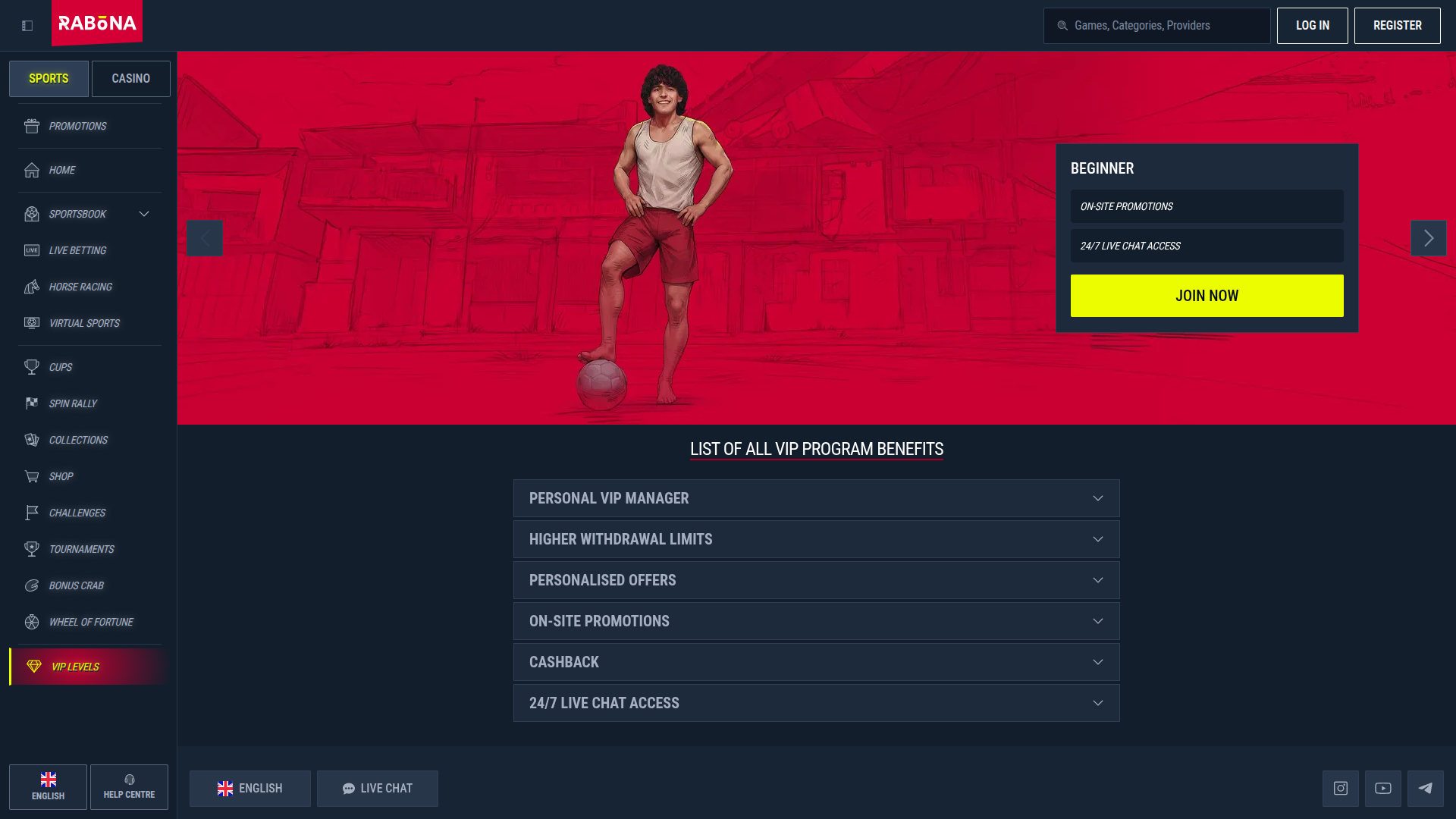 Rabona Casino Desktop VIP Program