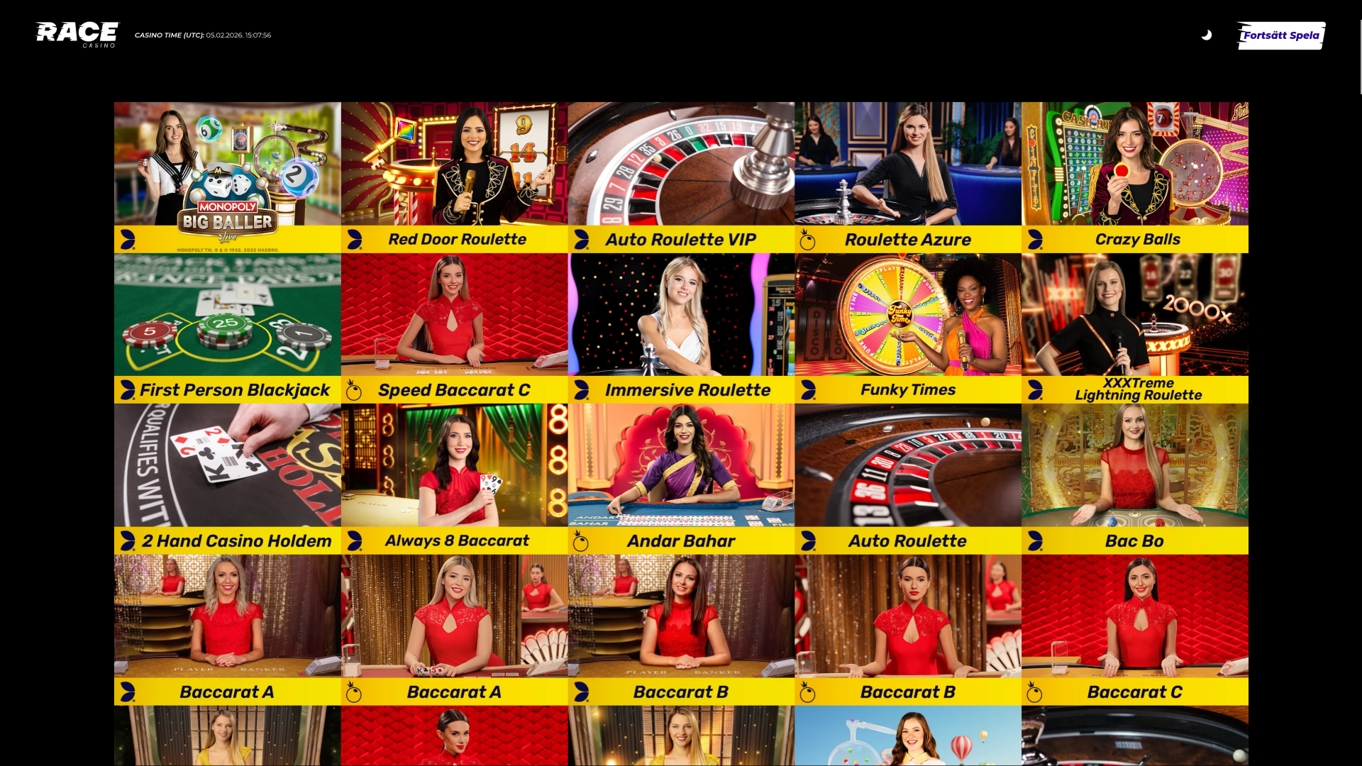 Casino Race sur ordinateur avec croupier en direct