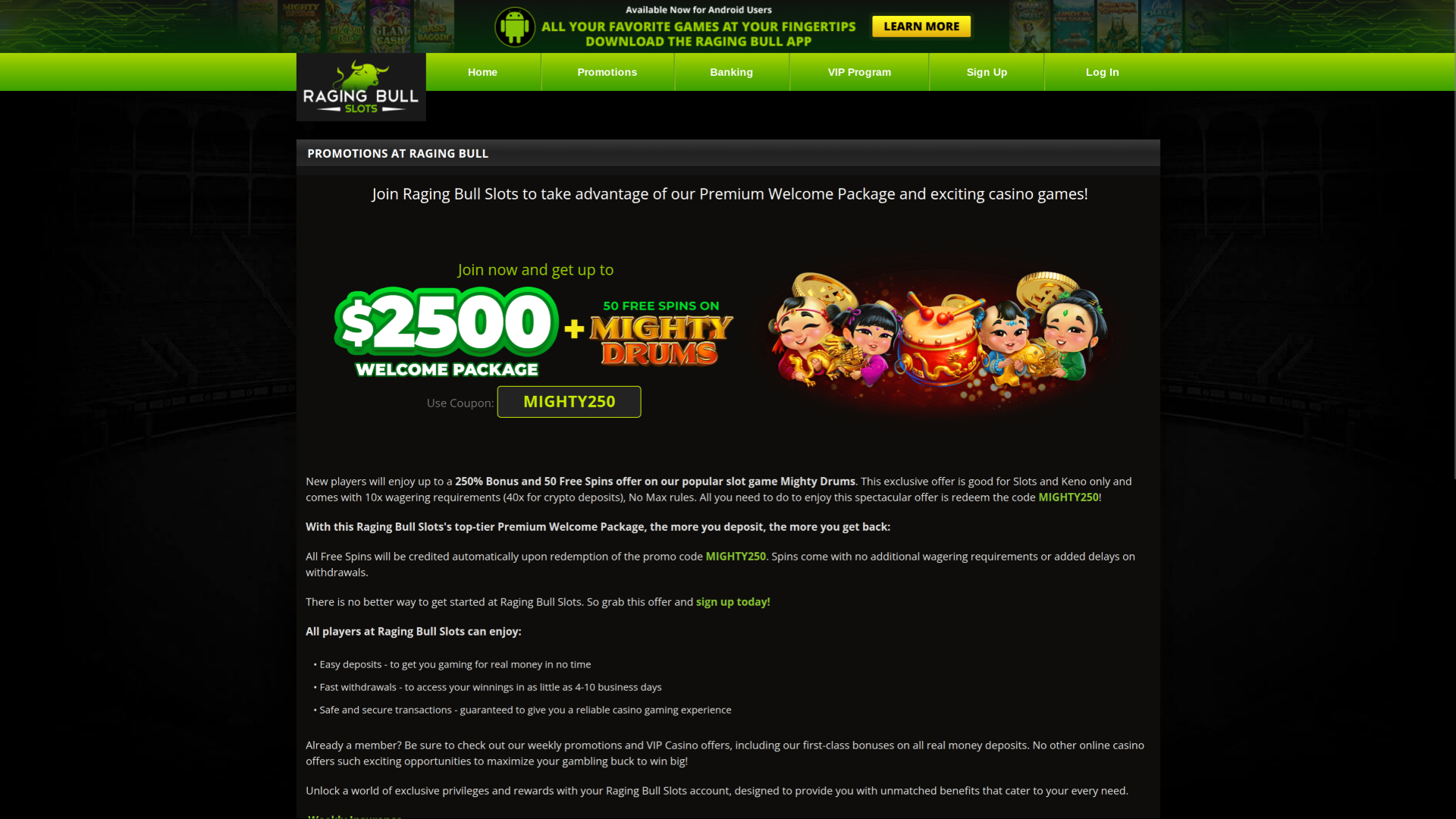 Promozioni desktop di Raging Bull Casino