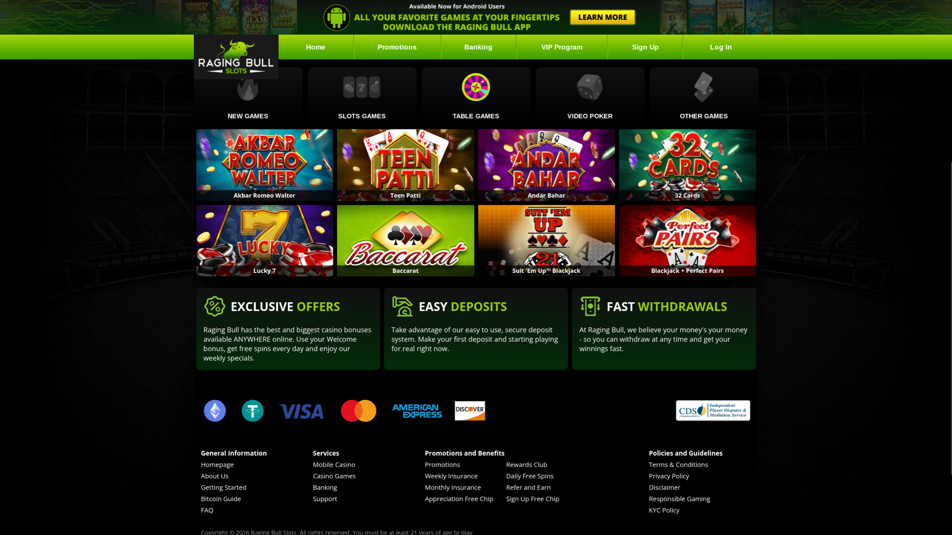 Giochi da tavolo desktop del Raging Bull Casino