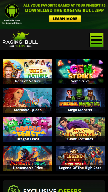 Giochi per dispositivi mobili di Raging Bull Casino