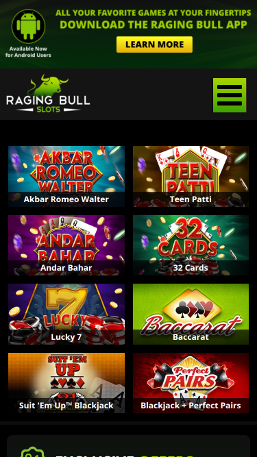 Giochi da tavolo per dispositivi mobili di Raging Bull Casino