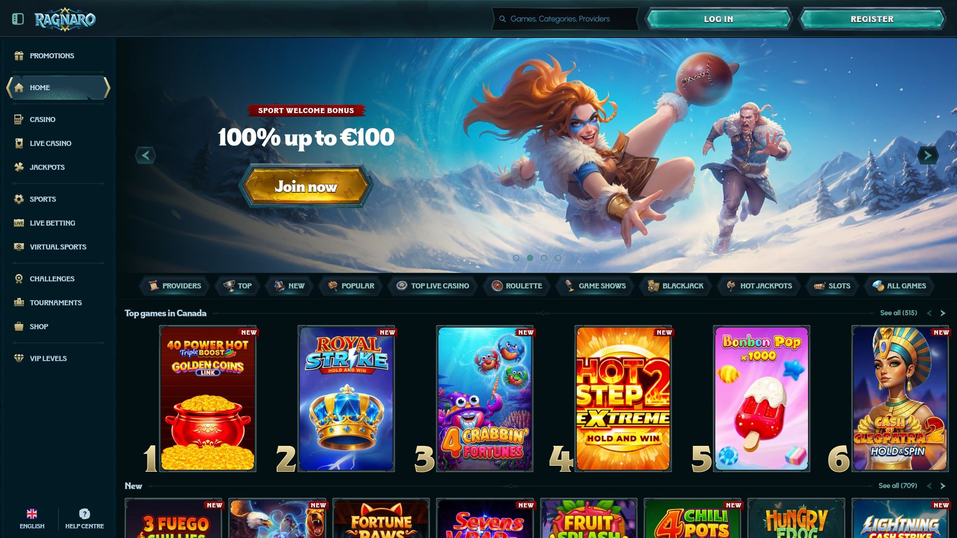 Ragnaro Casino Desktop-Startseite