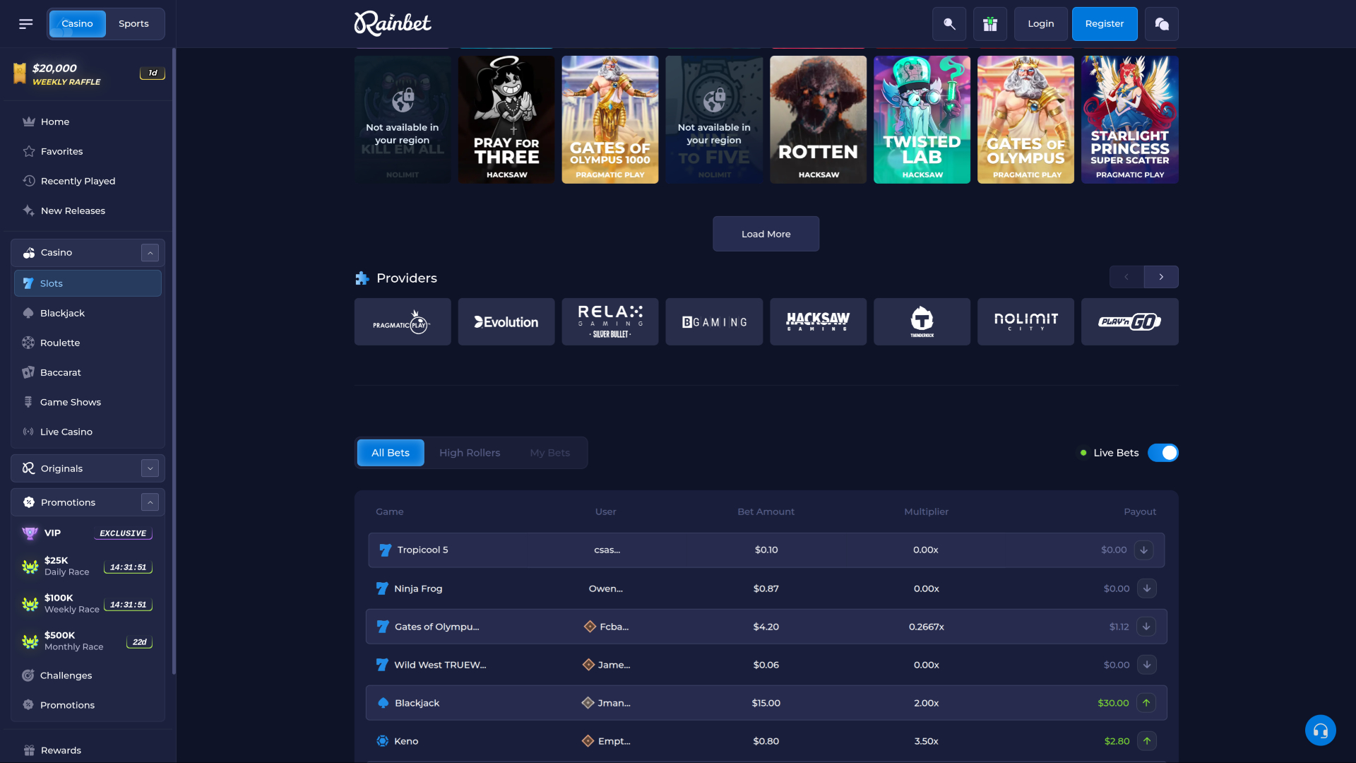 Rainbet Casino Desktop Game Developers
