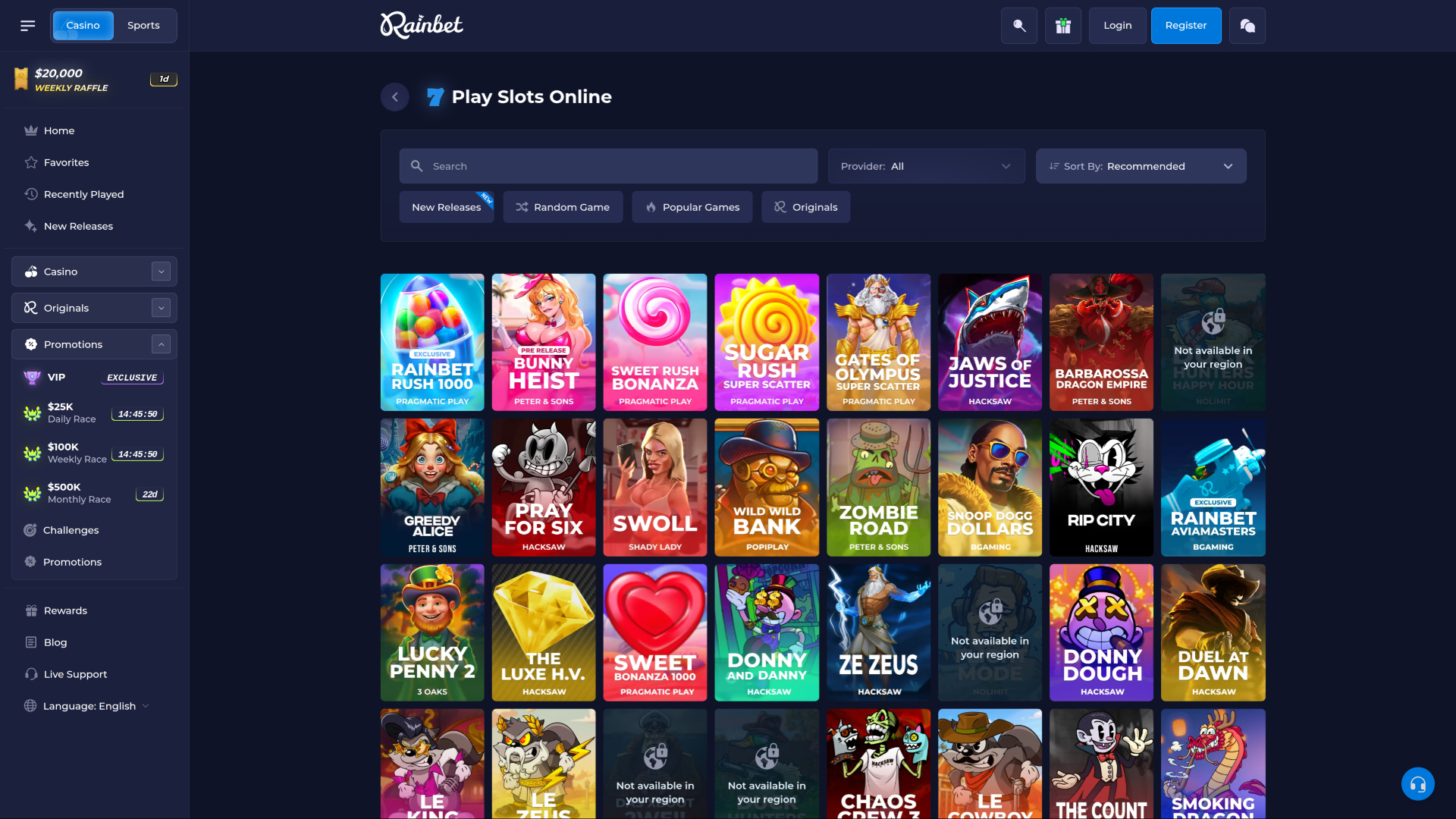 Rainbet Casino Desktop Games