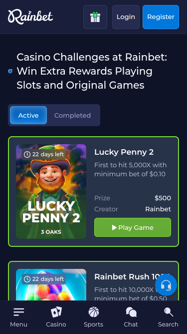 Rainbet Casino Mobile Challenges