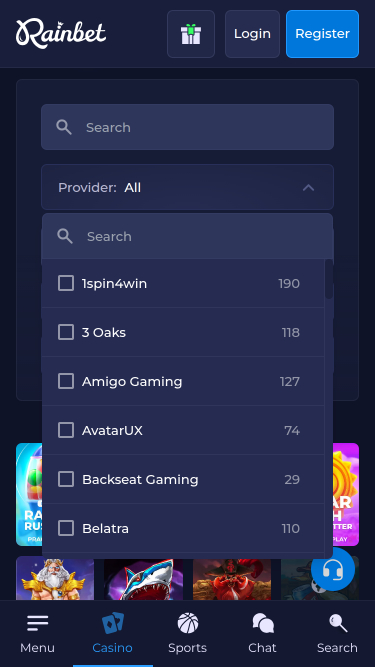 Rainbet Casino Mobile Game Developers