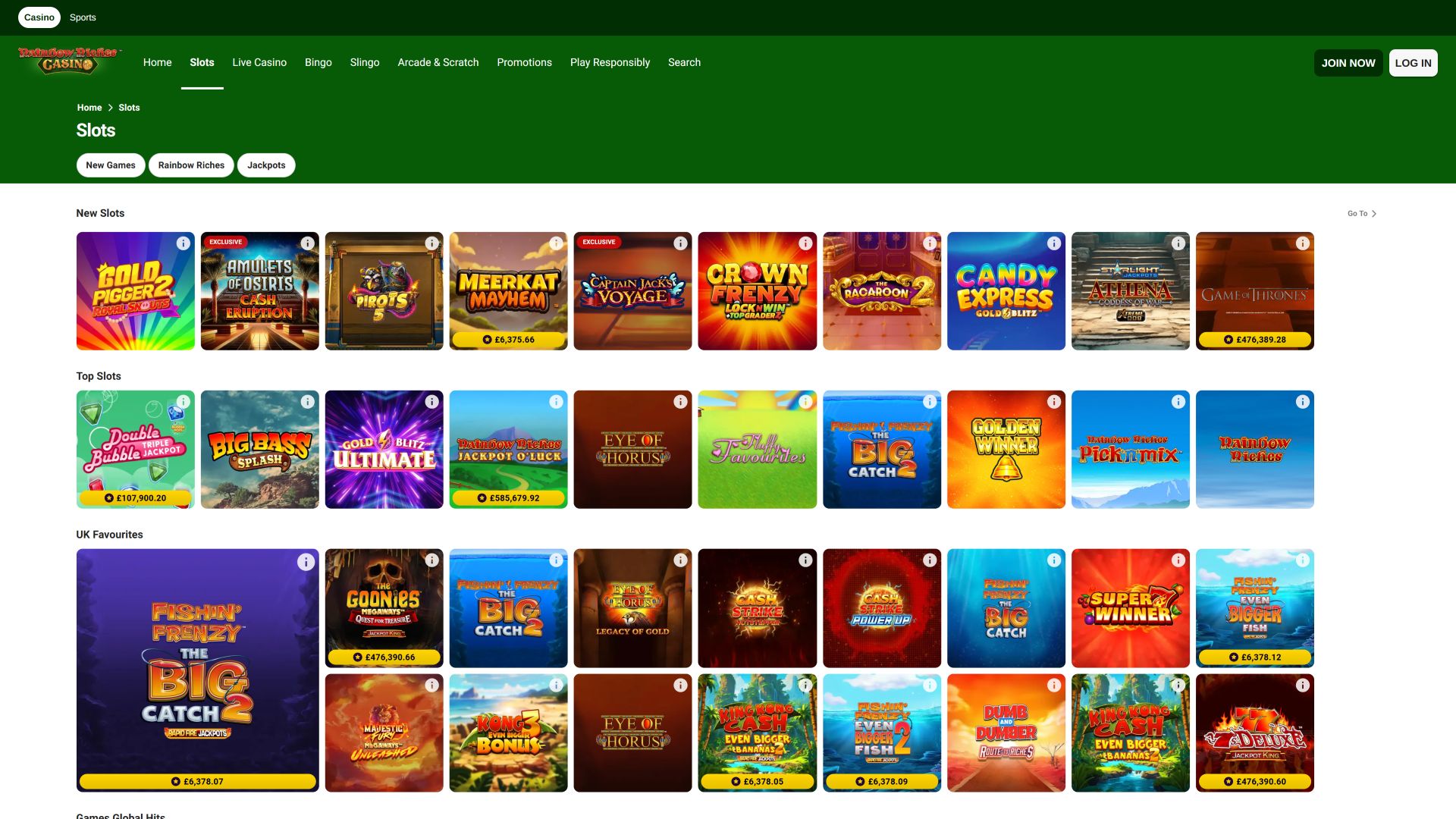 Jeux de casino Rainbow Riches sur ordinateur