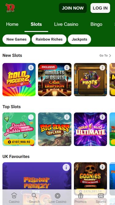 Jeux mobiles de casino Rainbow Riches