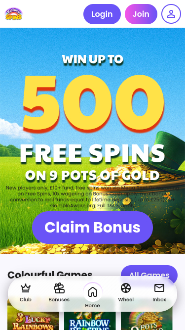Promozioni per dispositivi mobili di Rainbow Spins Casino