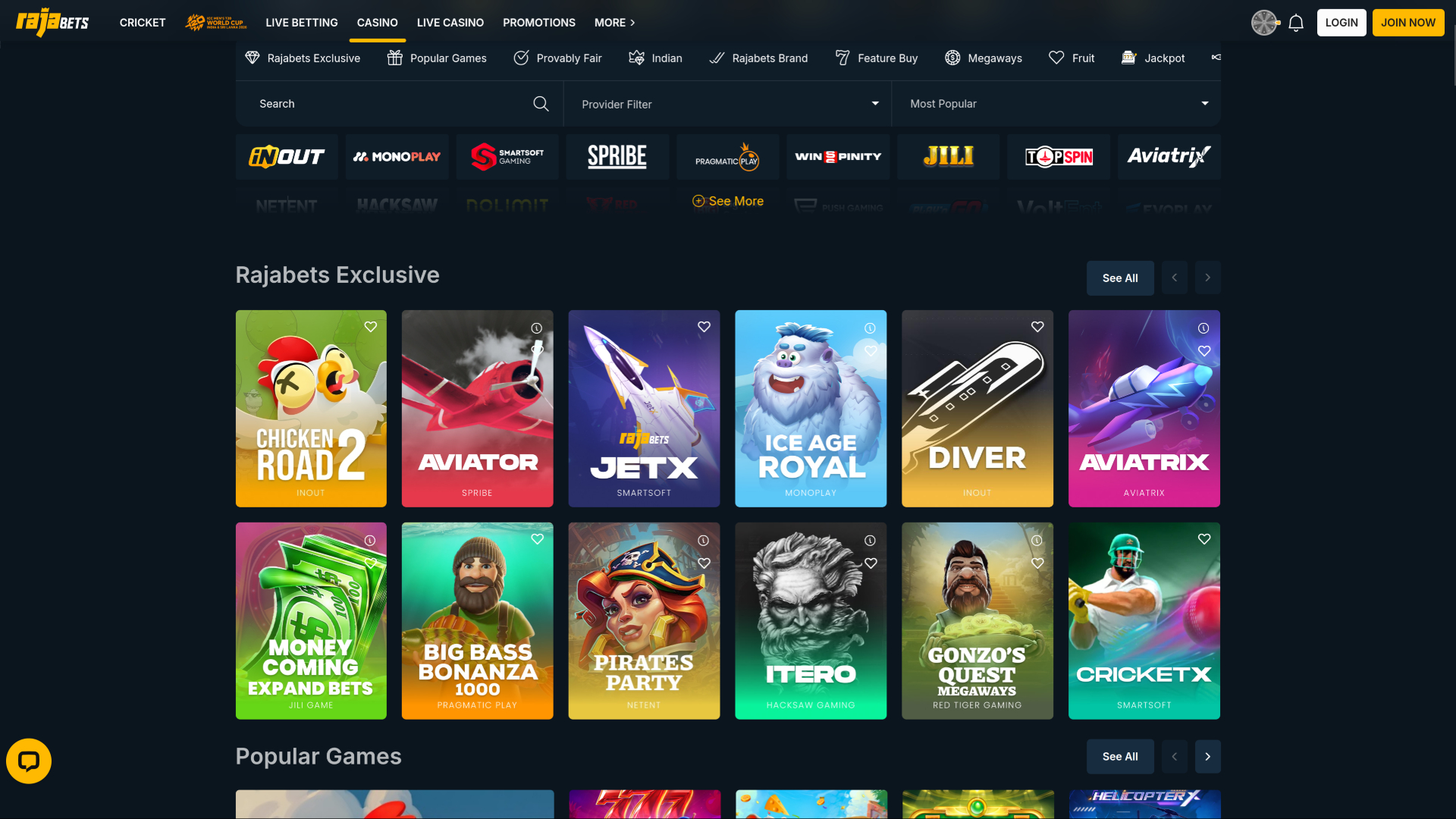 Giochi desktop del casinò Rajabets