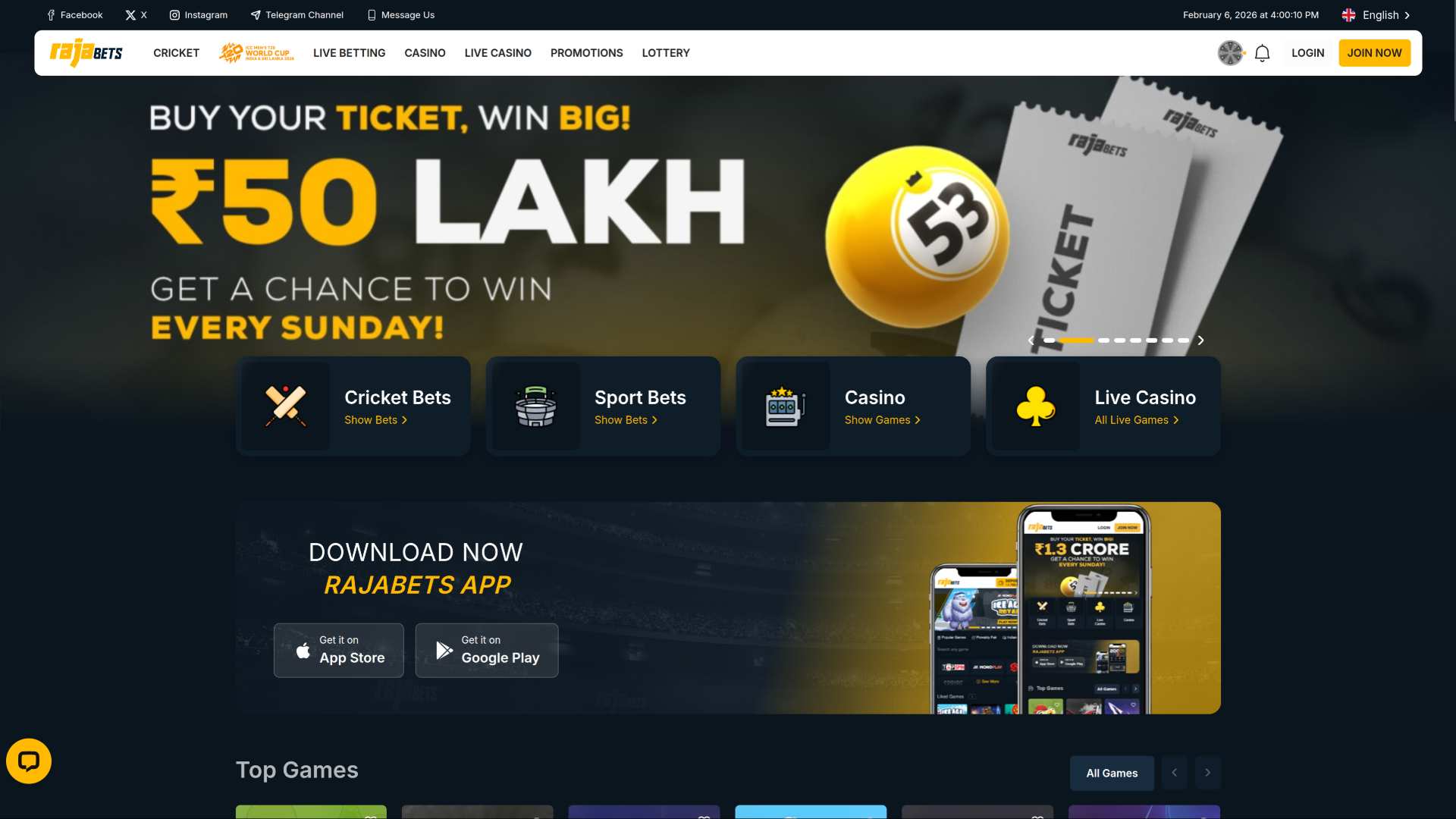 Pagina iniziale desktop del casinò Rajabets