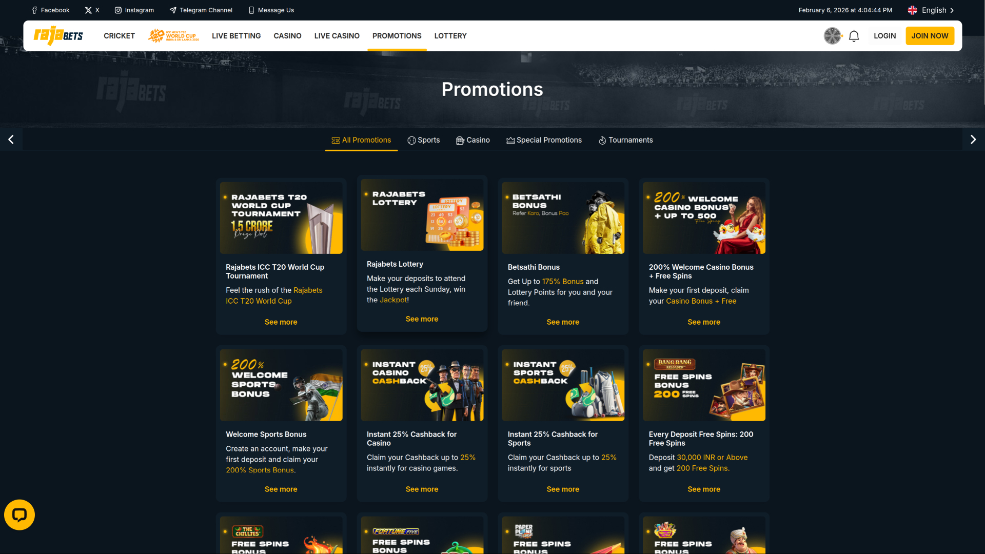 Promozioni desktop del casinò Rajabets