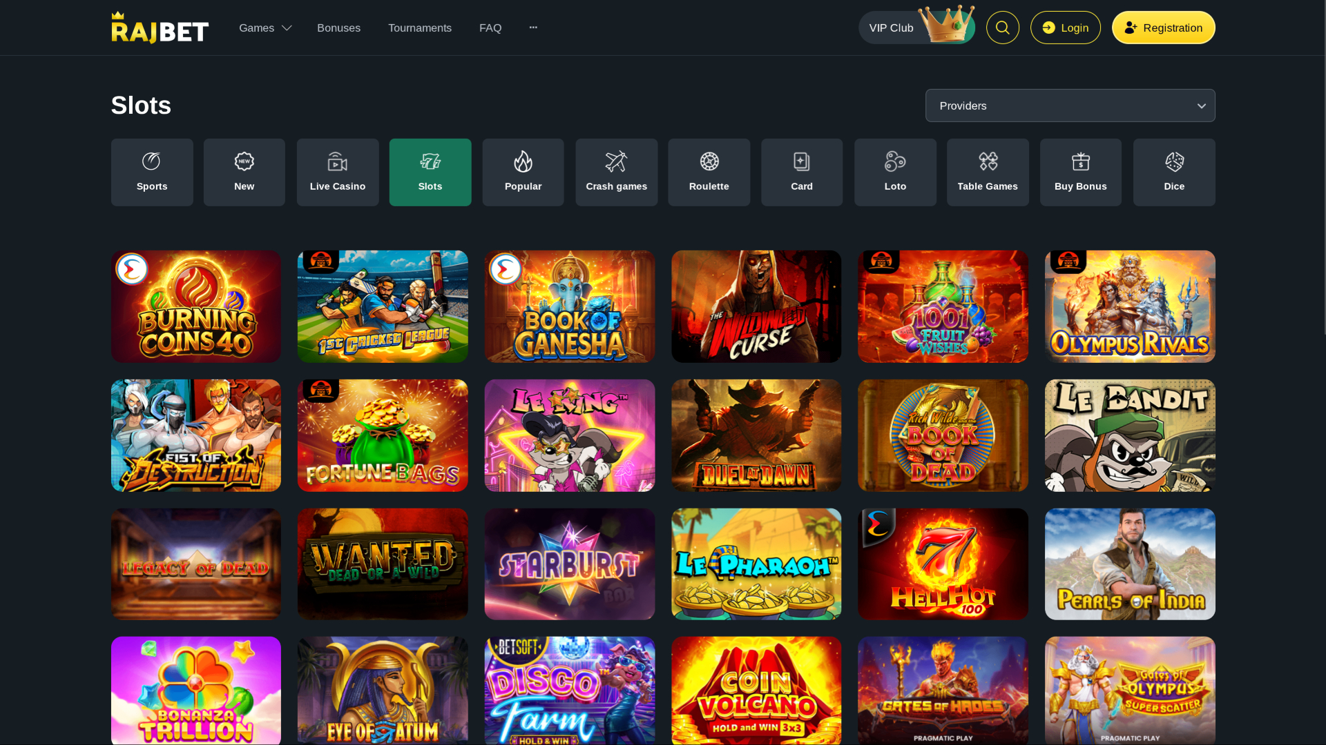 RajBet Casino Desktop-Spiele