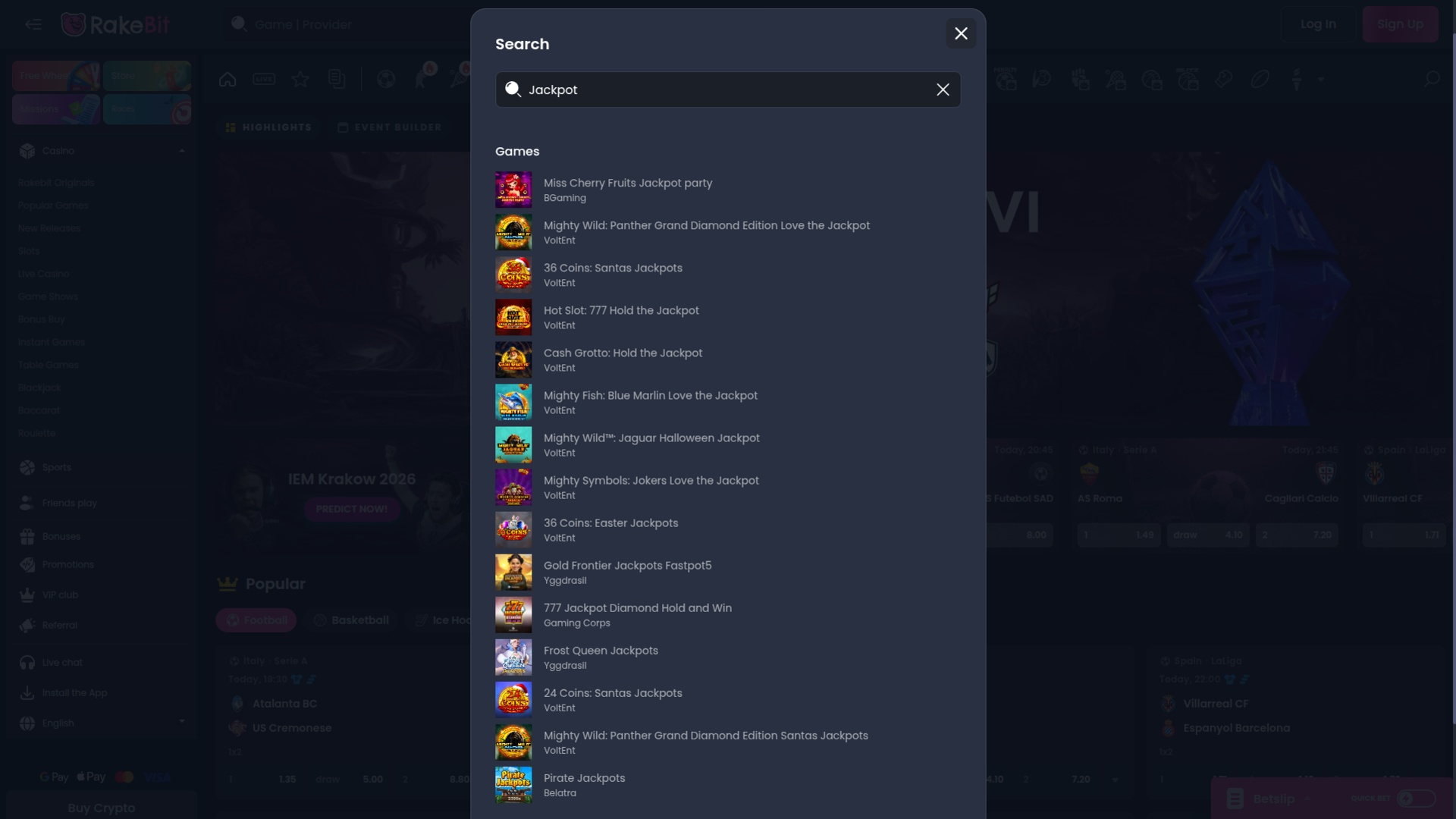 Jackpot du casino RakeBit sur ordinateur