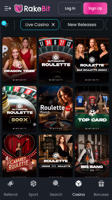 Casino mobile RakeBit avec croupier en direct