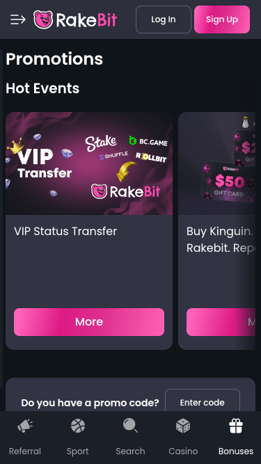 Promotions mobiles du casino RakeBit