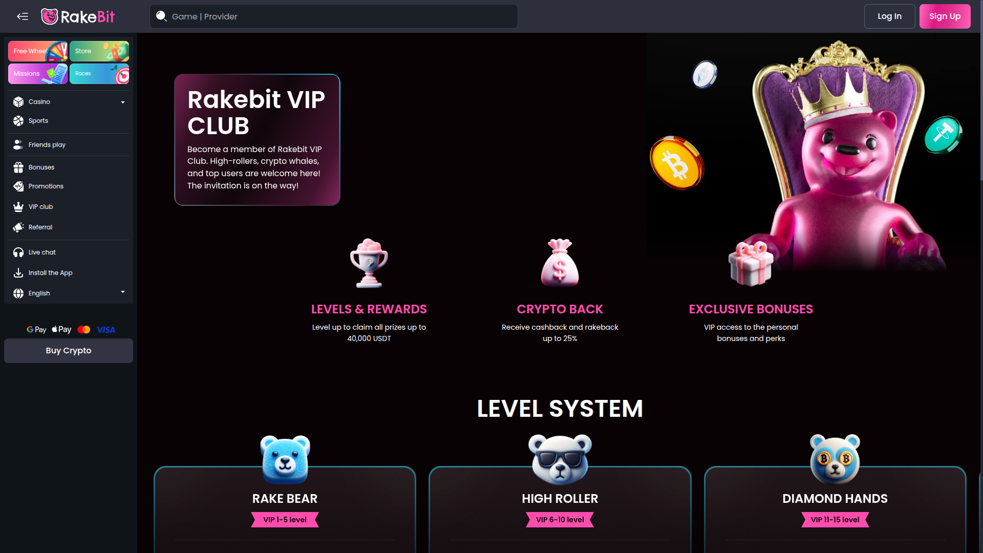 Programme VIP pour ordinateur de bureau du casino RakeBit