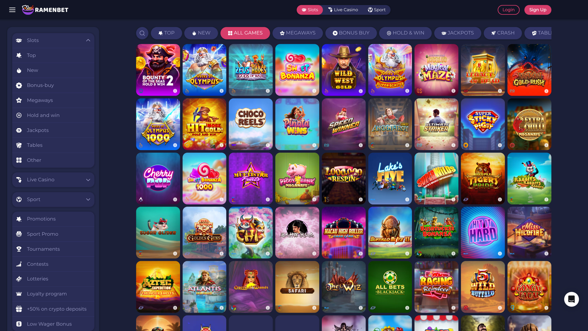 Jeux de casino RamenBet sur ordinateur