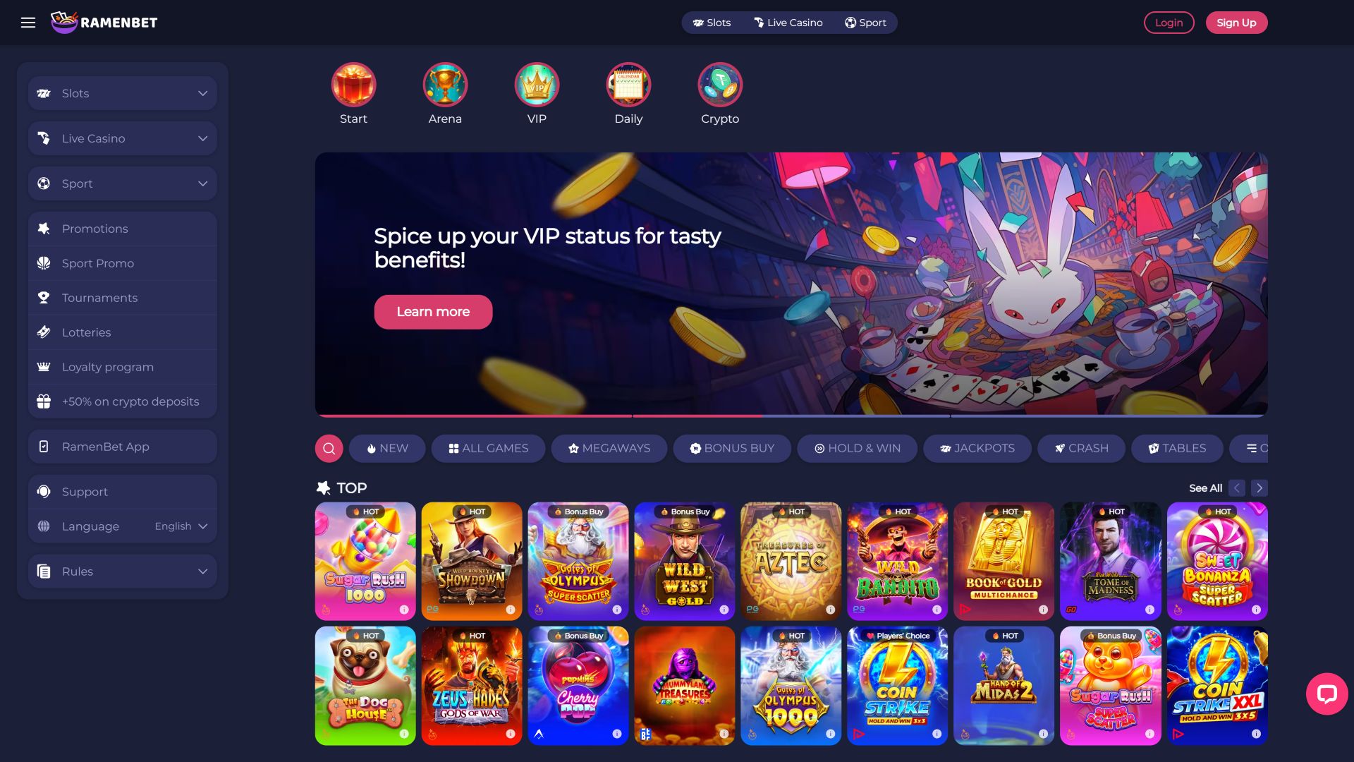 Página de inicio del casino RamenBet para escritorio