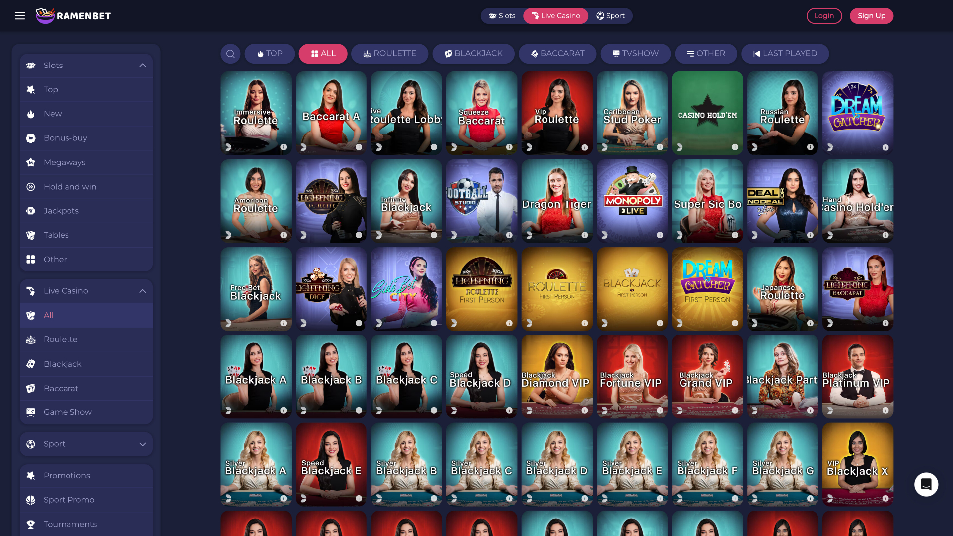 Casino RamenBet pour ordinateur avec croupier en direct