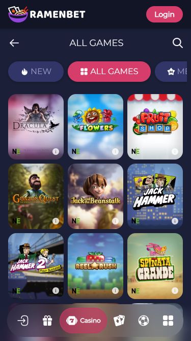 Juegos móviles del casino RamenBet