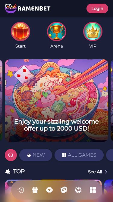 Página de inicio móvil del casino RamenBet