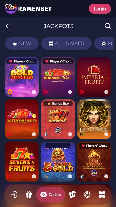 Jackpot móvil del casino RamenBet