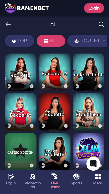 Croupier en direct sur mobile du casino RamenBet