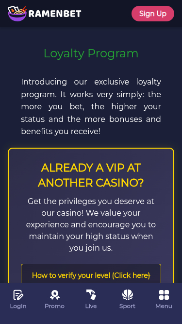 Programme VIP mobile du casino RamenBet