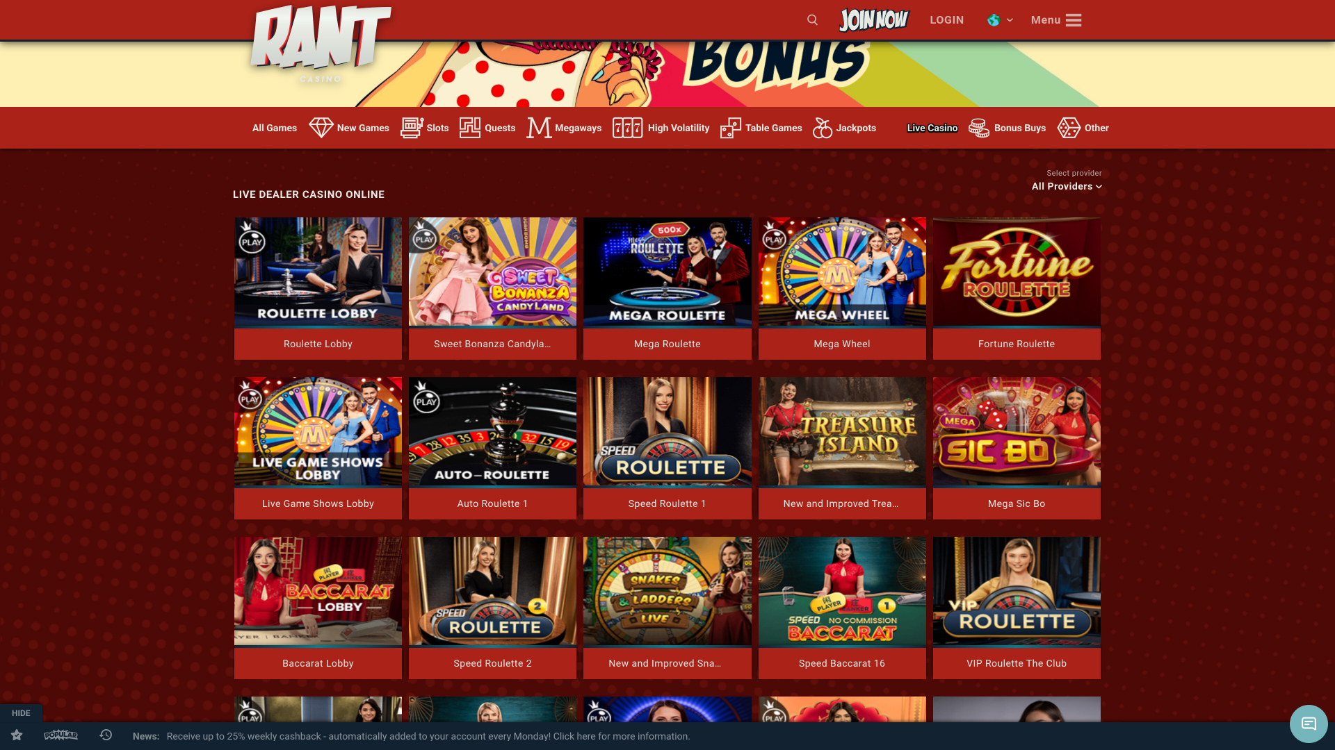 Rant Casino Desktop Croupier dal Vivo