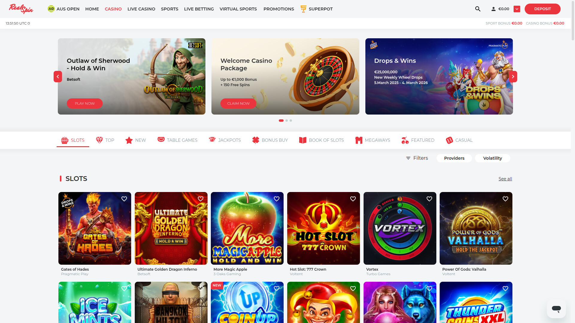 Giochi desktop del casinò RealSpin