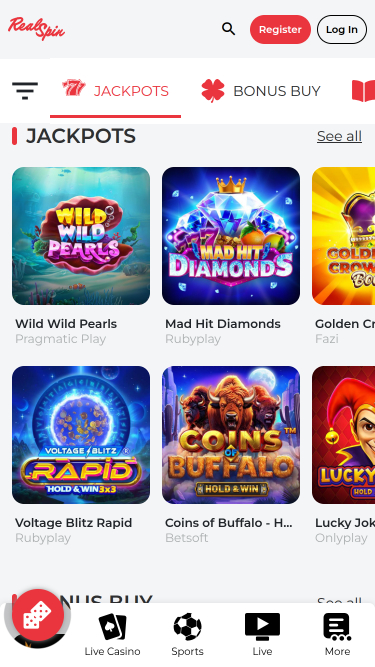 Jackpot mobile del casinò RealSpin