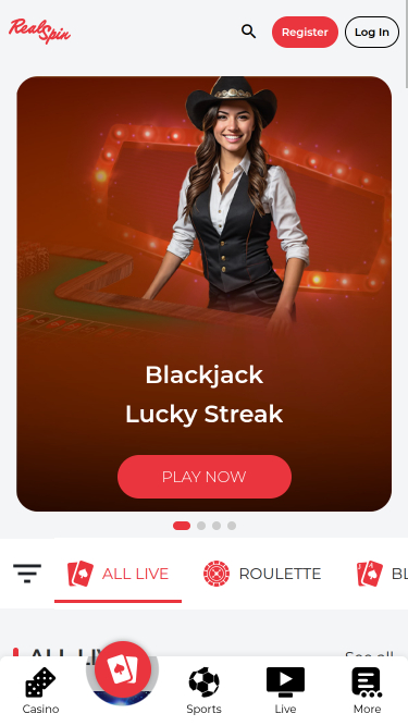 Casinò mobile RealSpin con croupier dal vivo