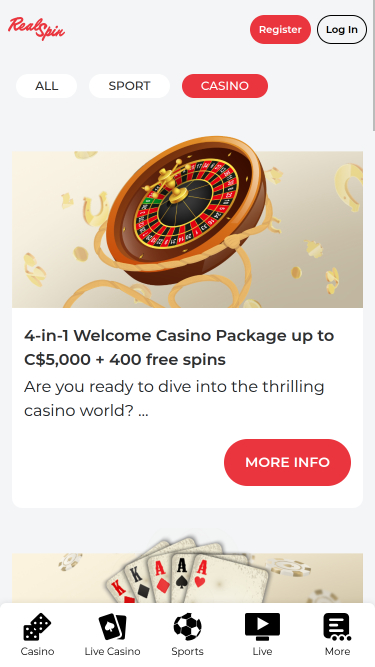 Promozioni mobili del casinò RealSpin