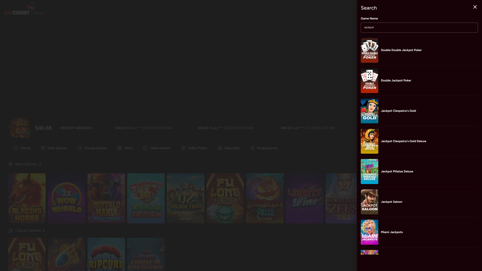 Jackpot desktop del Red Cherry Casino