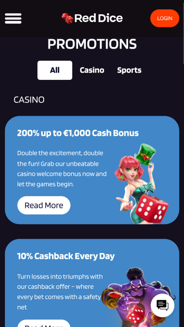 Promotions mobiles du casino Red Dice