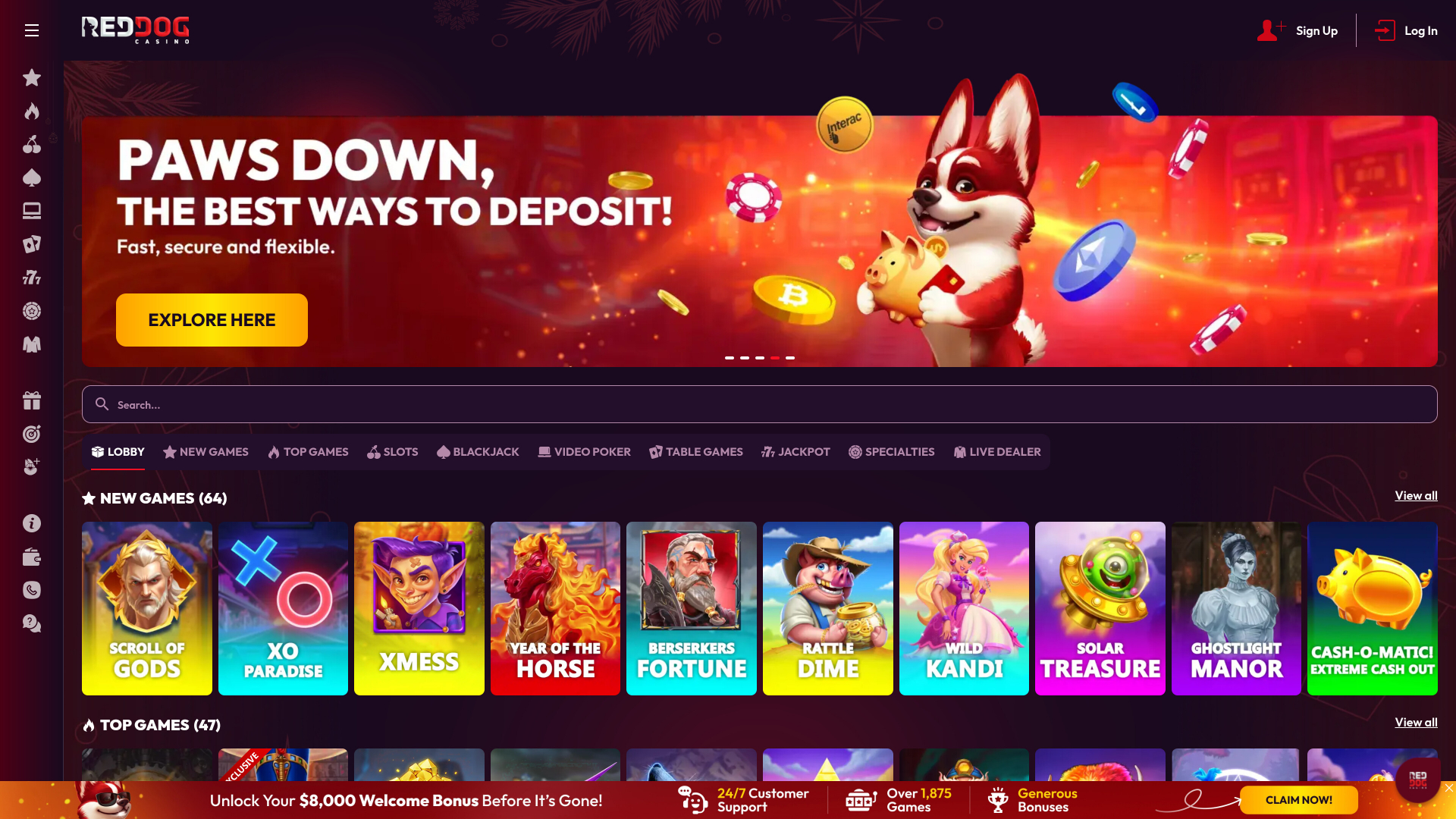 Red Dog Casino Desktop Homepage