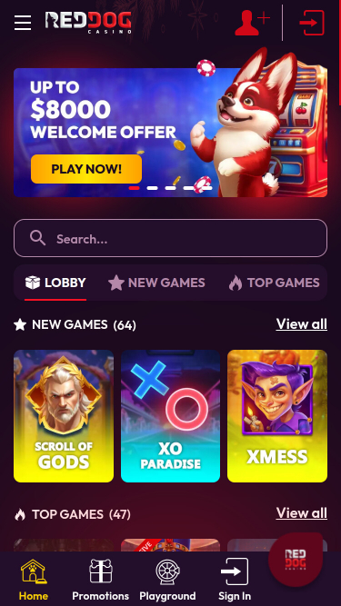 Red Dog Casino Mobile Homepage