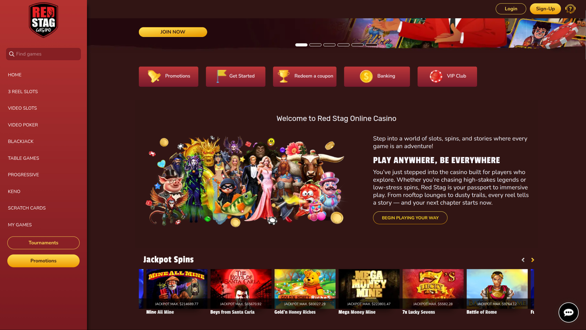 Jackpot de escritorio del casino Red Stag