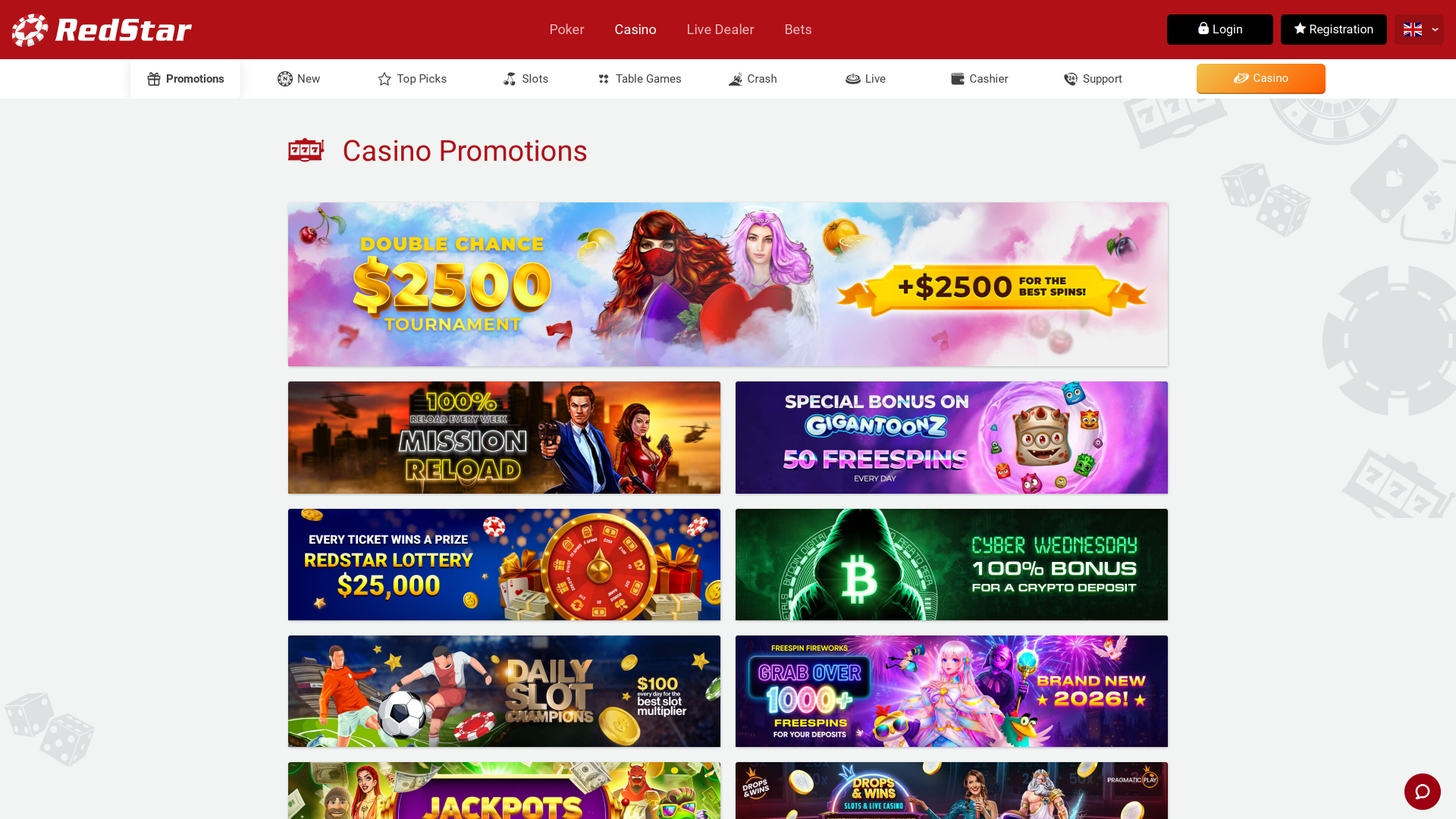 Promotions Red Star Casino sur ordinateur