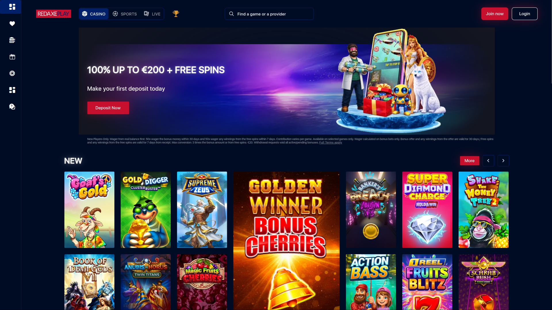 RedAxePlay Casino Desktop-Startseite